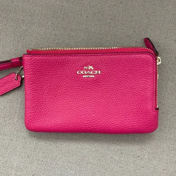 Coach Bags Dark Pink Coach Coated Leather Wristlet Wallet